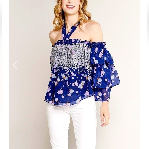 Misa LOS ANGELES Penille floral halter off the shoulder stunning flowy large - Picture 1 of 15
